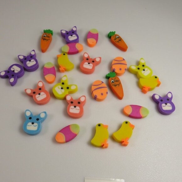 Easter Egg Filler: Small Erasers (24 items) Bunnies, Eggs, Carrots - Picture 2 of 6